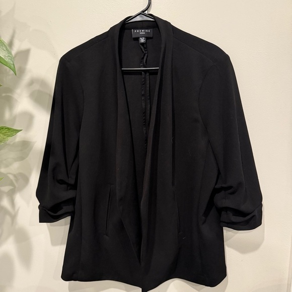 Premise Woman Relaxed Blazer Cardigan with Rouched Sleeves Size 1XL Black - Picture 2 of 5